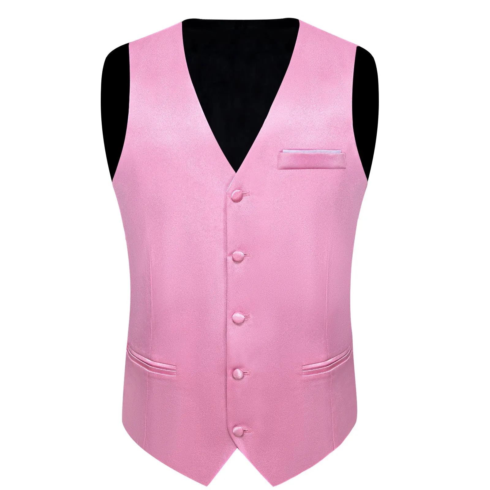 Light Pink Solid Shining Silk Formal Men's Vest Hanky Cufflinks Tie Set