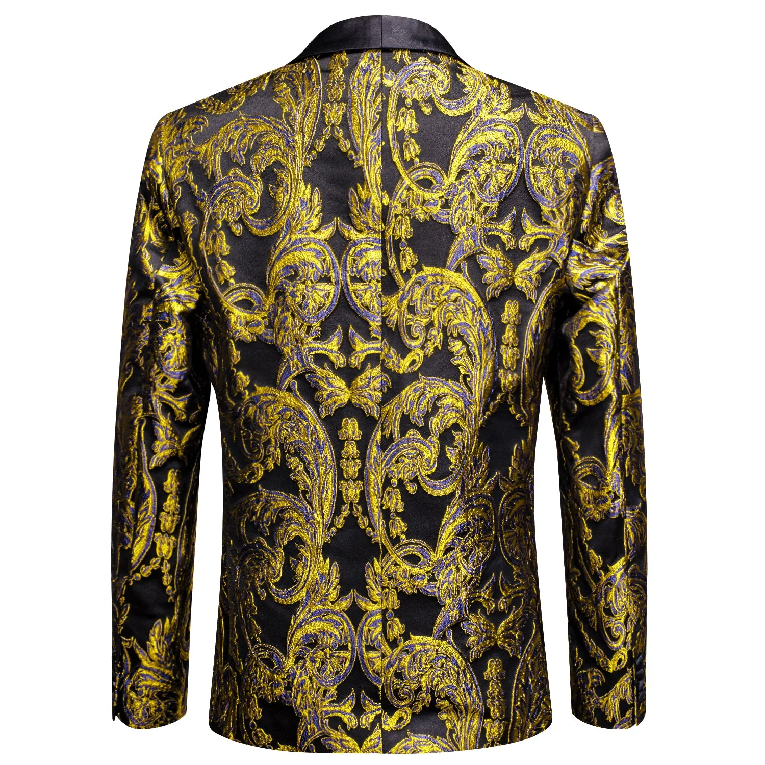Luxury Black Golden Embroidered Floral Men's Suit for Party