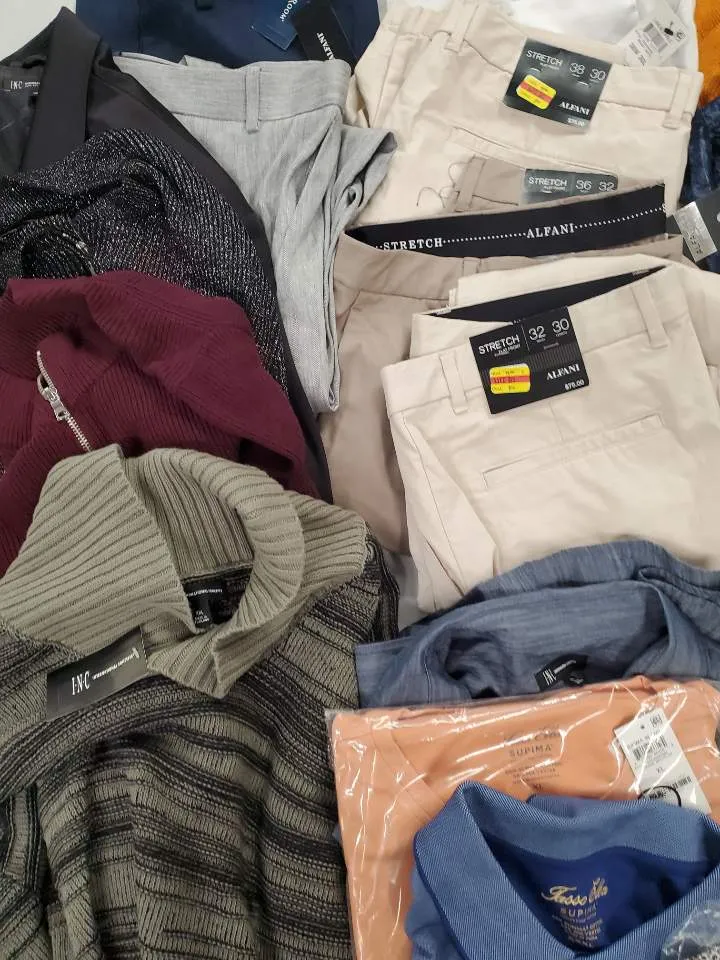 Men's Clothing Wholesale Lot Adidas, Nike, Calvin Klein, Tasso Elba, Alfani, Club Room, Inc, and more, 25 Units, Shelf Pulls, MSRP $1,500.97