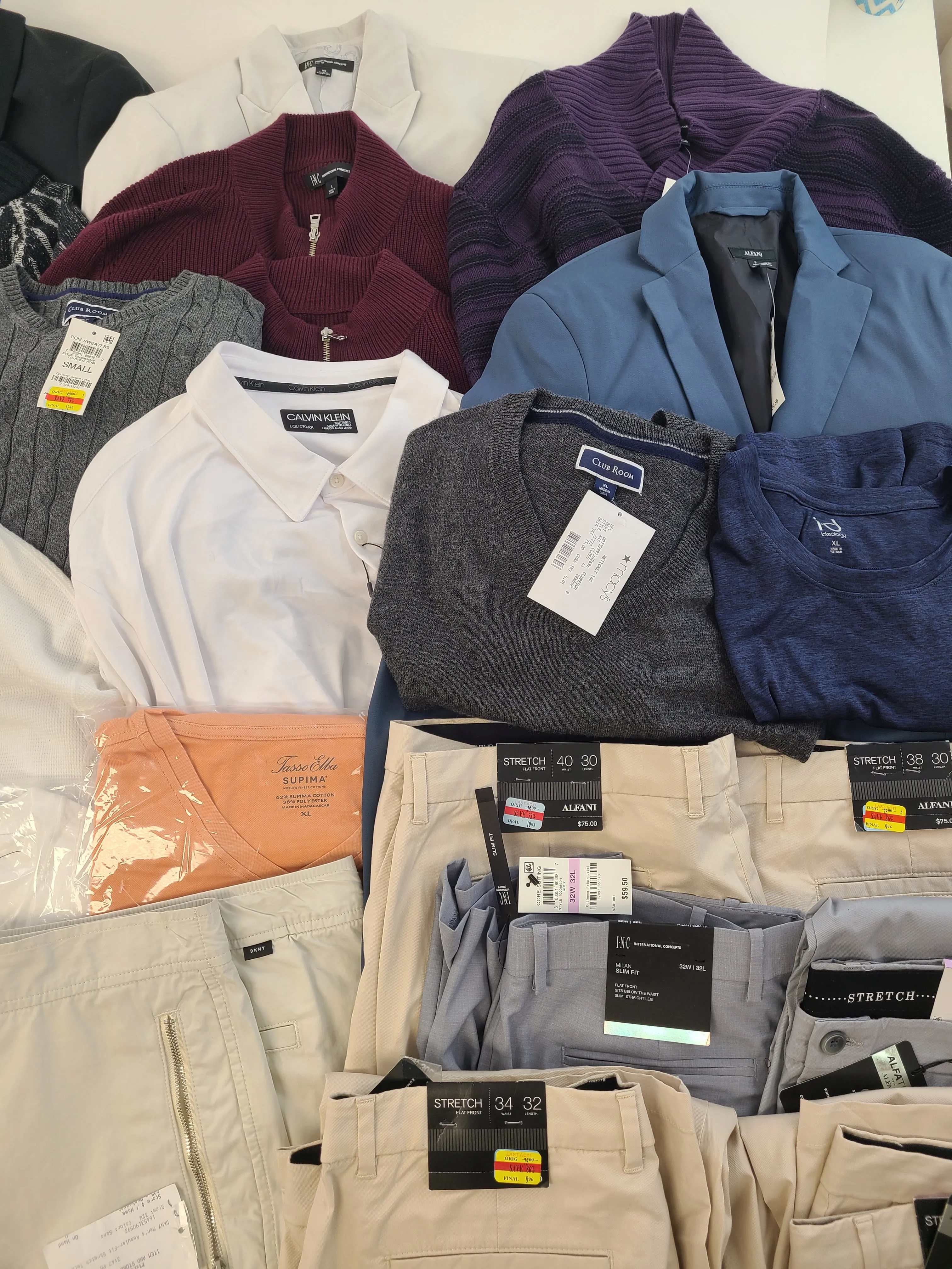 Men's Clothing Wholesale Lot POLO RALPH LAUREN, CALVIN KLEIN, DKNY, Tasso Elba, CLUB ROOM, ALFANI, IDEOLOGY and more, 25 Units, Shelf Pulls, MSRP $1,743