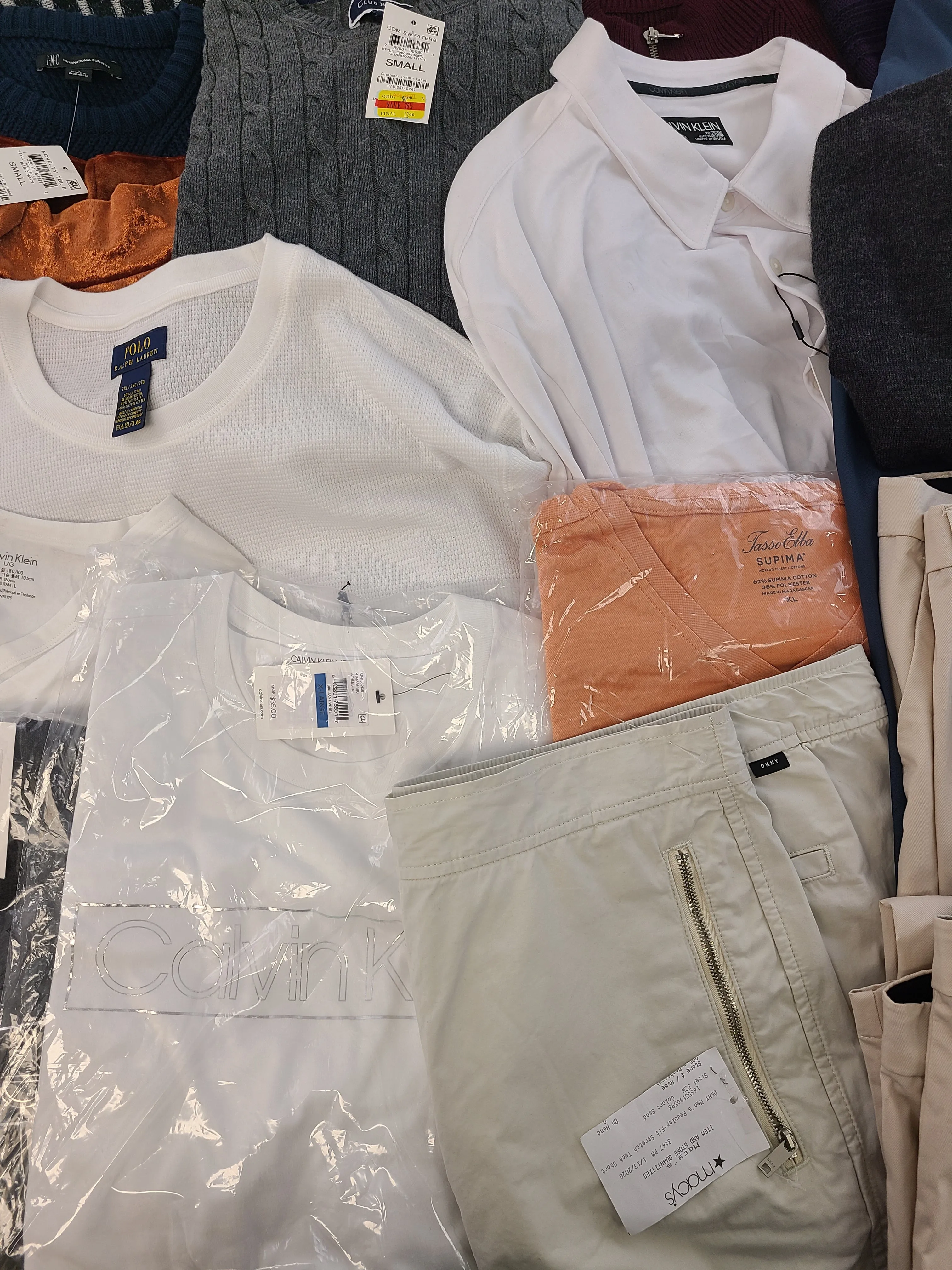 Men's Clothing Wholesale Lot POLO RALPH LAUREN, CALVIN KLEIN, DKNY, Tasso Elba, CLUB ROOM, ALFANI, IDEOLOGY and more, 25 Units, Shelf Pulls, MSRP $1,743