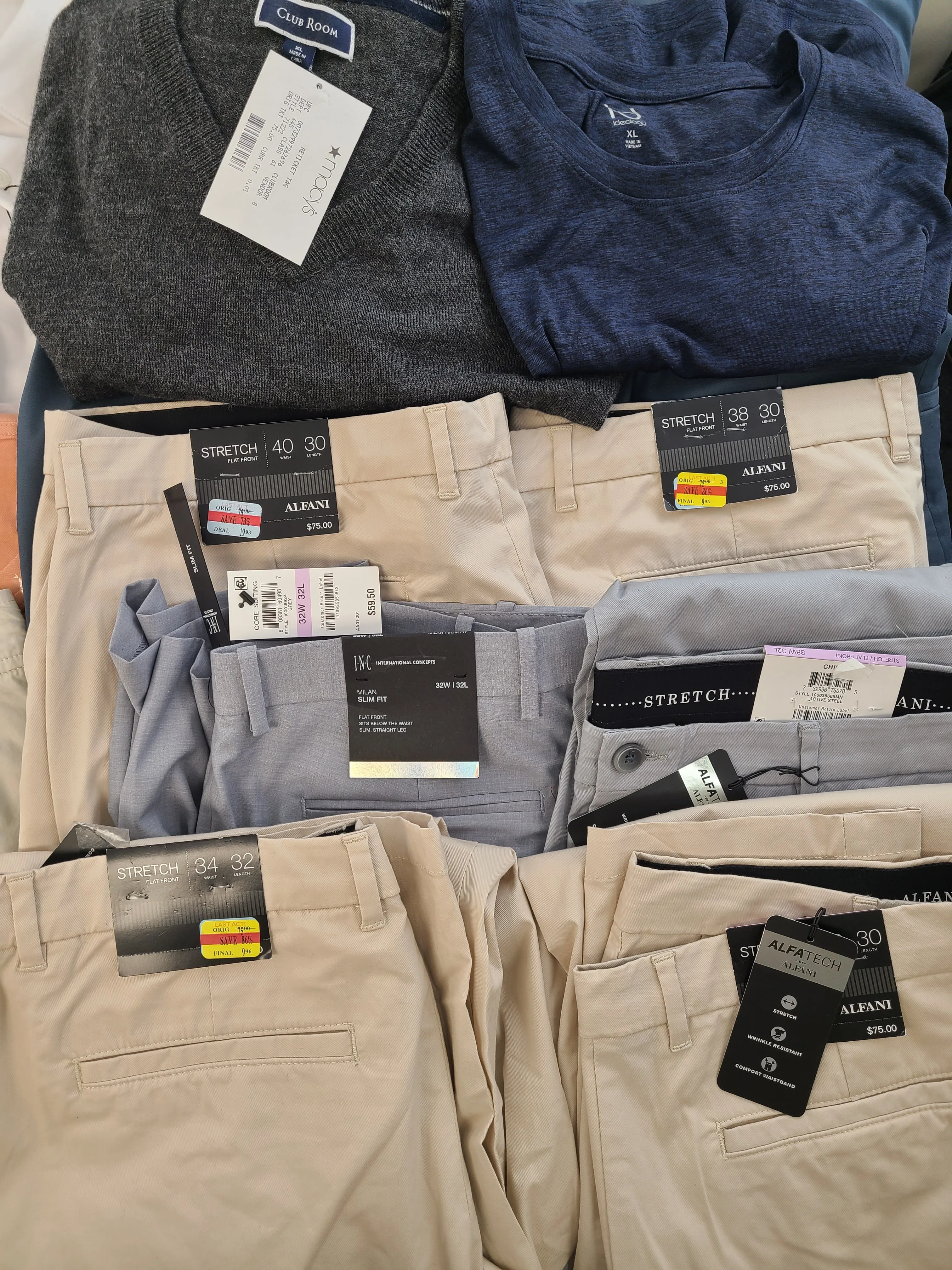 Men's Clothing Wholesale Lot POLO RALPH LAUREN, CALVIN KLEIN, DKNY, Tasso Elba, CLUB ROOM, ALFANI, IDEOLOGY and more, 25 Units, Shelf Pulls, MSRP $1,743