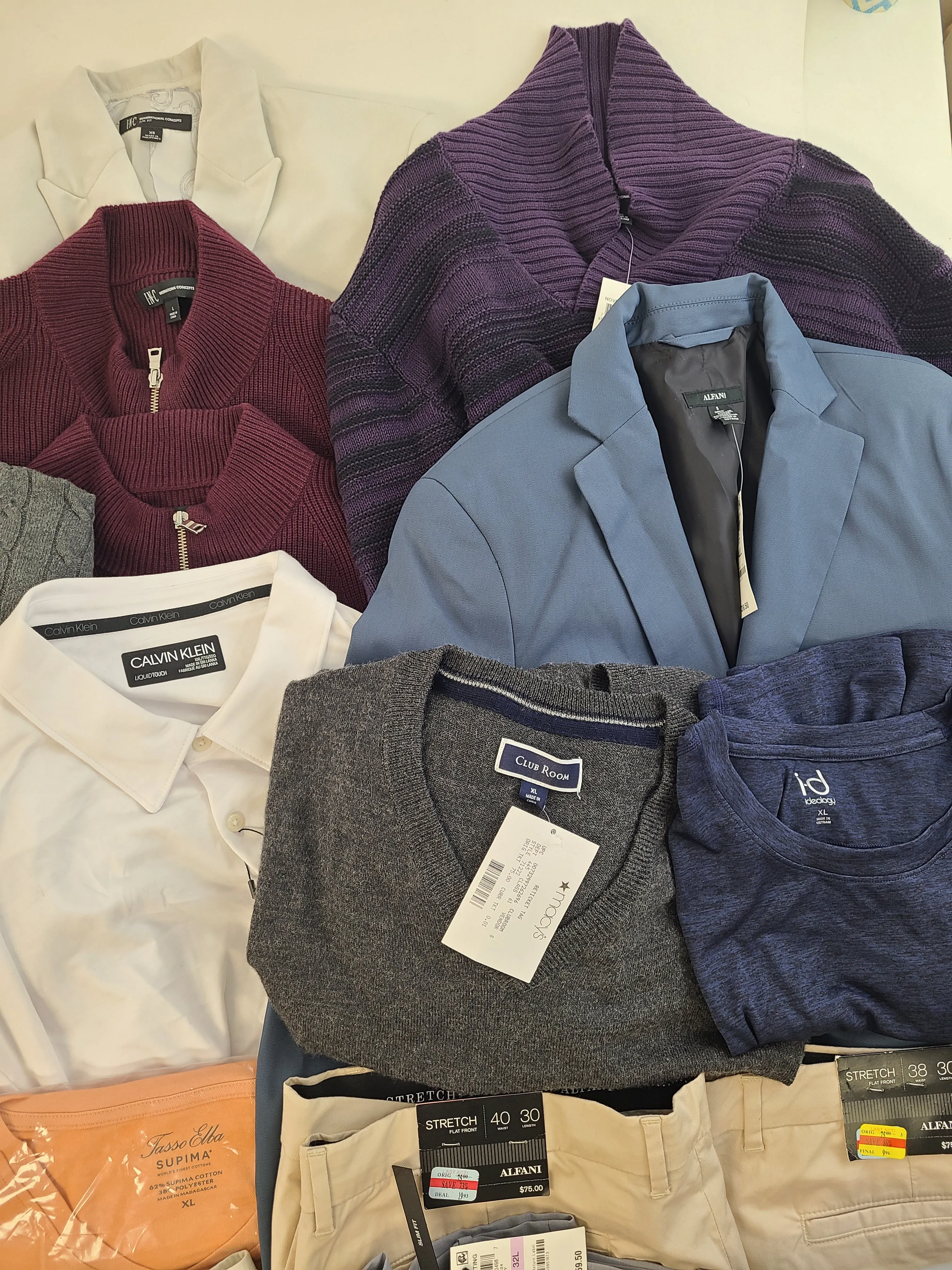 Men's Clothing Wholesale Lot POLO RALPH LAUREN, CALVIN KLEIN, DKNY, Tasso Elba, CLUB ROOM, ALFANI, IDEOLOGY and more, 25 Units, Shelf Pulls, MSRP $1,743