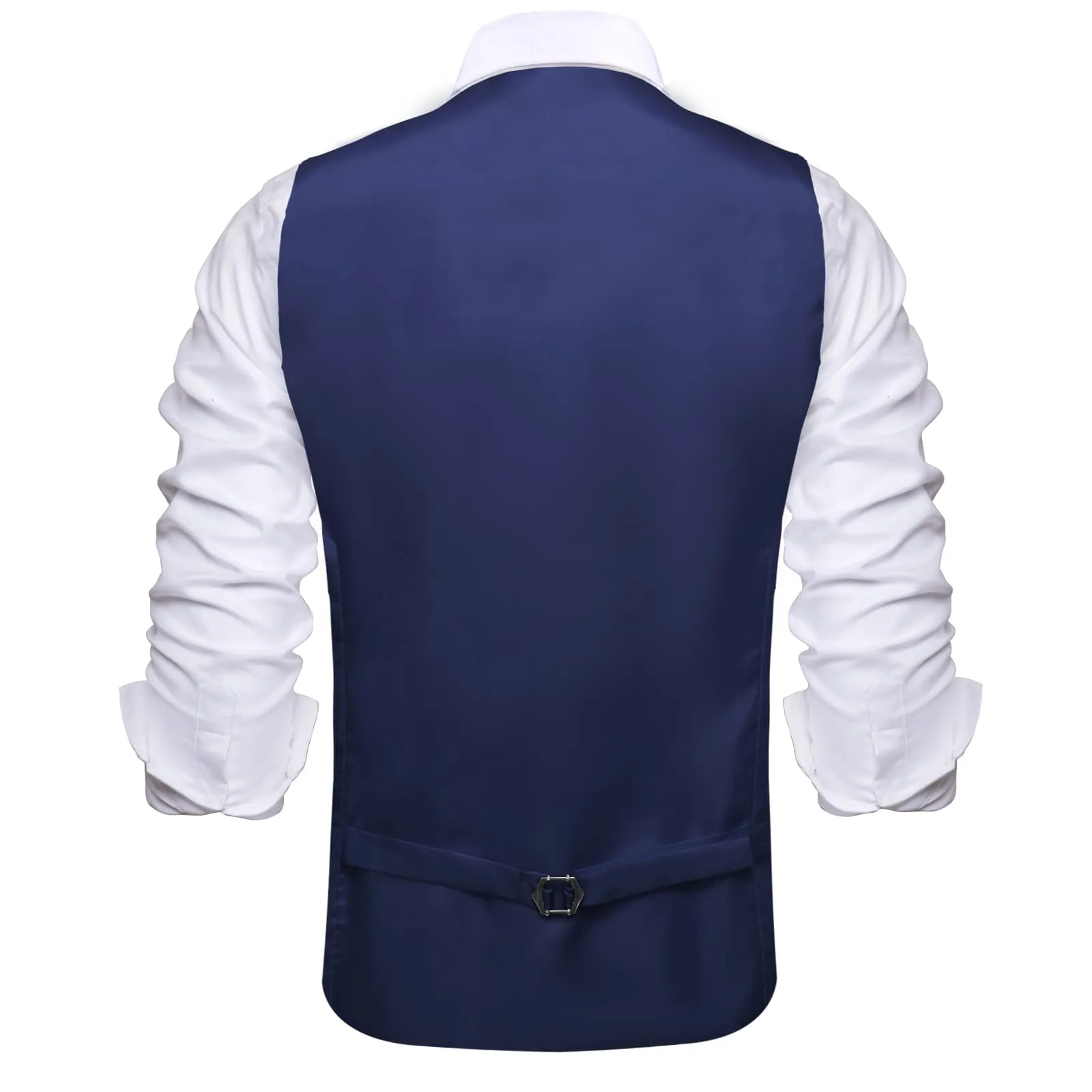 Ties2you Double Breasted Vest Dark Midnight-Blue Solid Mens Silk Vest Tie Bowtie Set 5PC