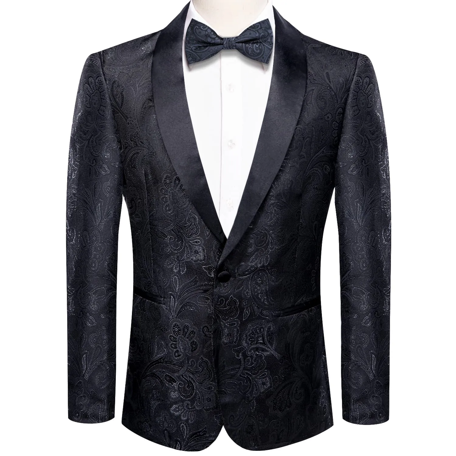 Ties2you Dress Suit for Men Oil Black Floral Jacquard Shawl Collar Suit