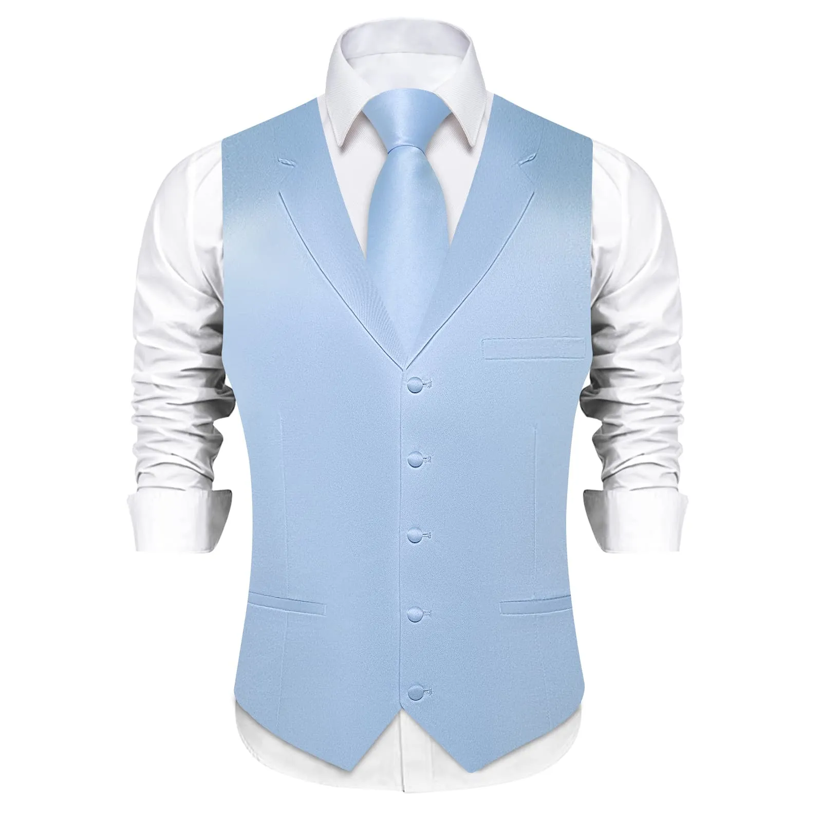 Ties2you Dress Vest Baby Blue Solid Notched Collar Silk Tuxedo Vest for Men