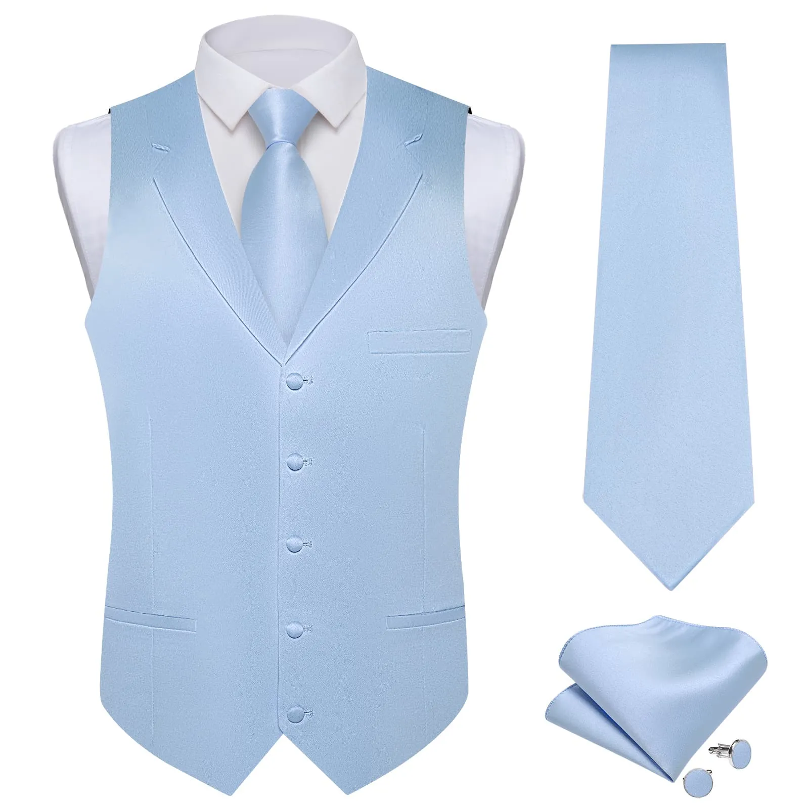 Ties2you Dress Vest Baby Blue Solid Notched Collar Silk Tuxedo Vest for Men
