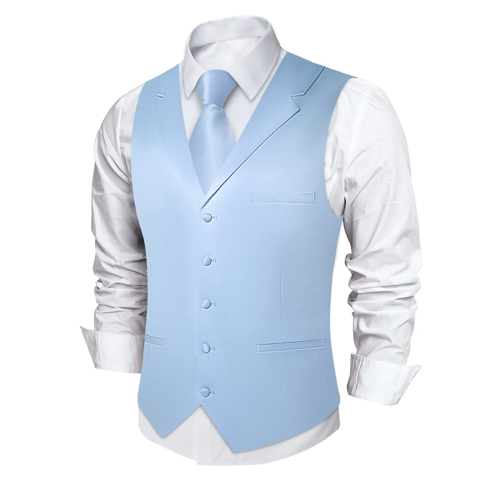Ties2you Dress Vest Baby Blue Solid Notched Collar Silk Tuxedo Vest for Men