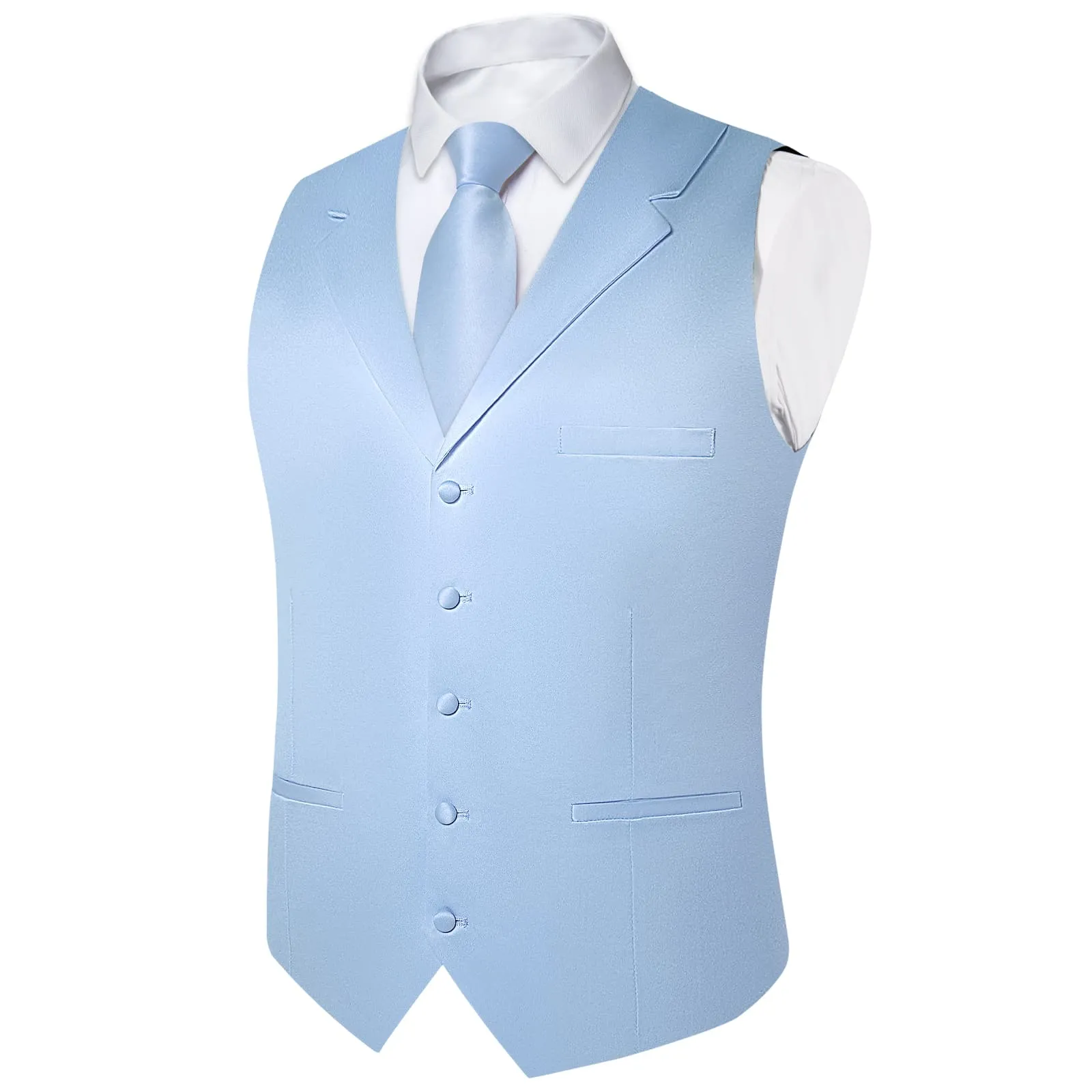 Ties2you Dress Vest Baby Blue Solid Notched Collar Silk Tuxedo Vest for Men