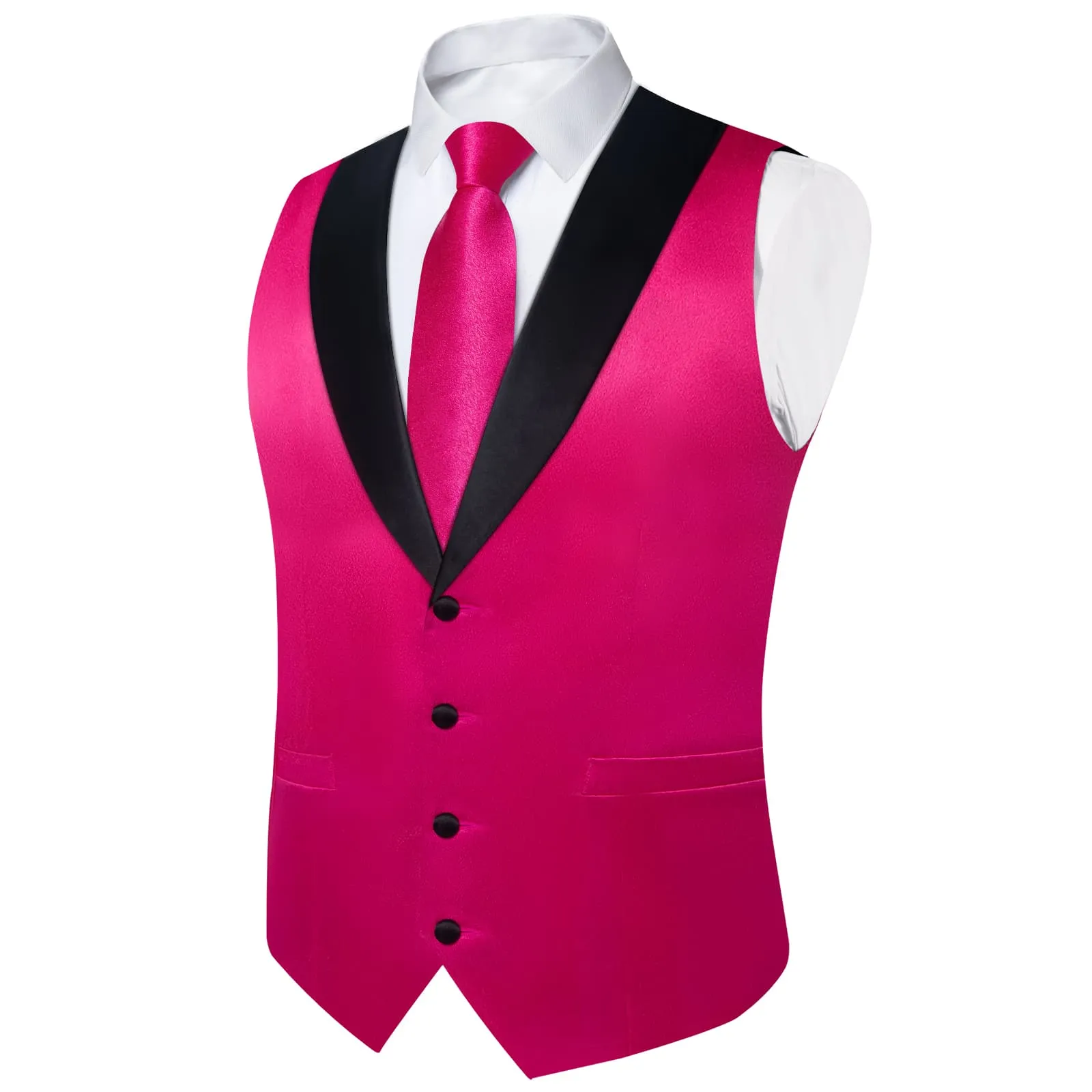 Ties2you Work Vest Cerise Pink Solid Shawl Collar Silk Dress Vest Tie Set for Men