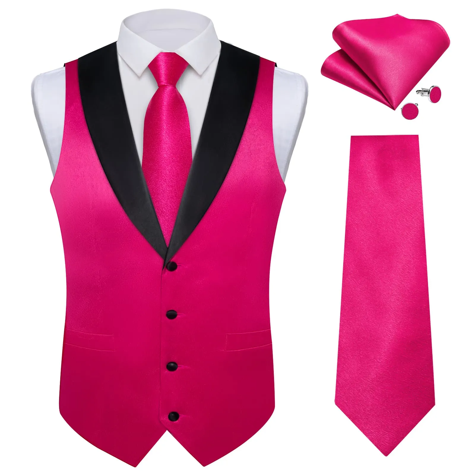 Ties2you Work Vest Cerise Pink Solid Shawl Collar Silk Dress Vest Tie Set for Men