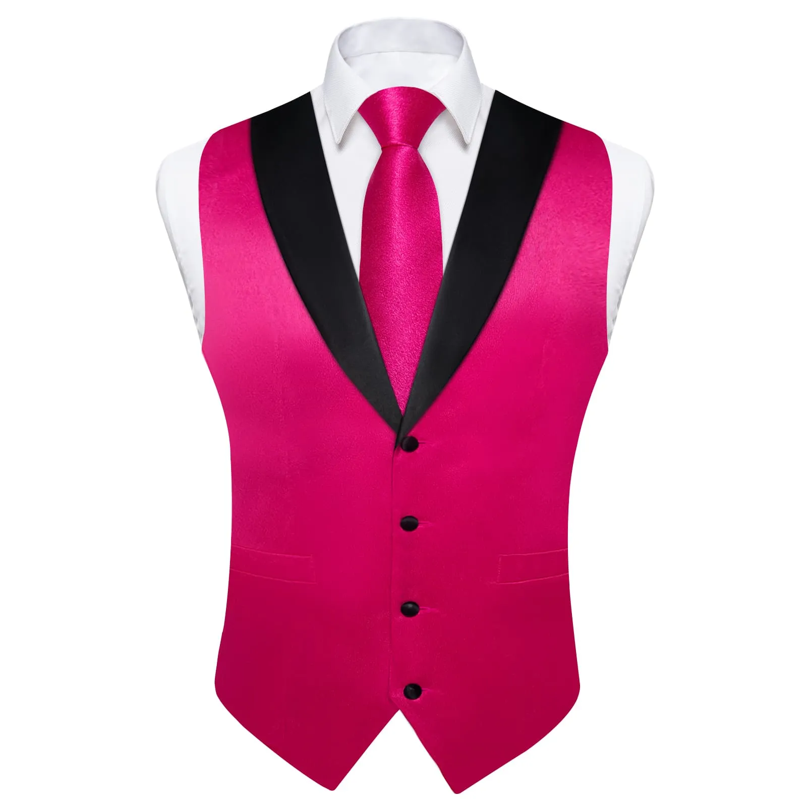 Ties2you Work Vest Cerise Pink Solid Shawl Collar Silk Dress Vest Tie Set for Men