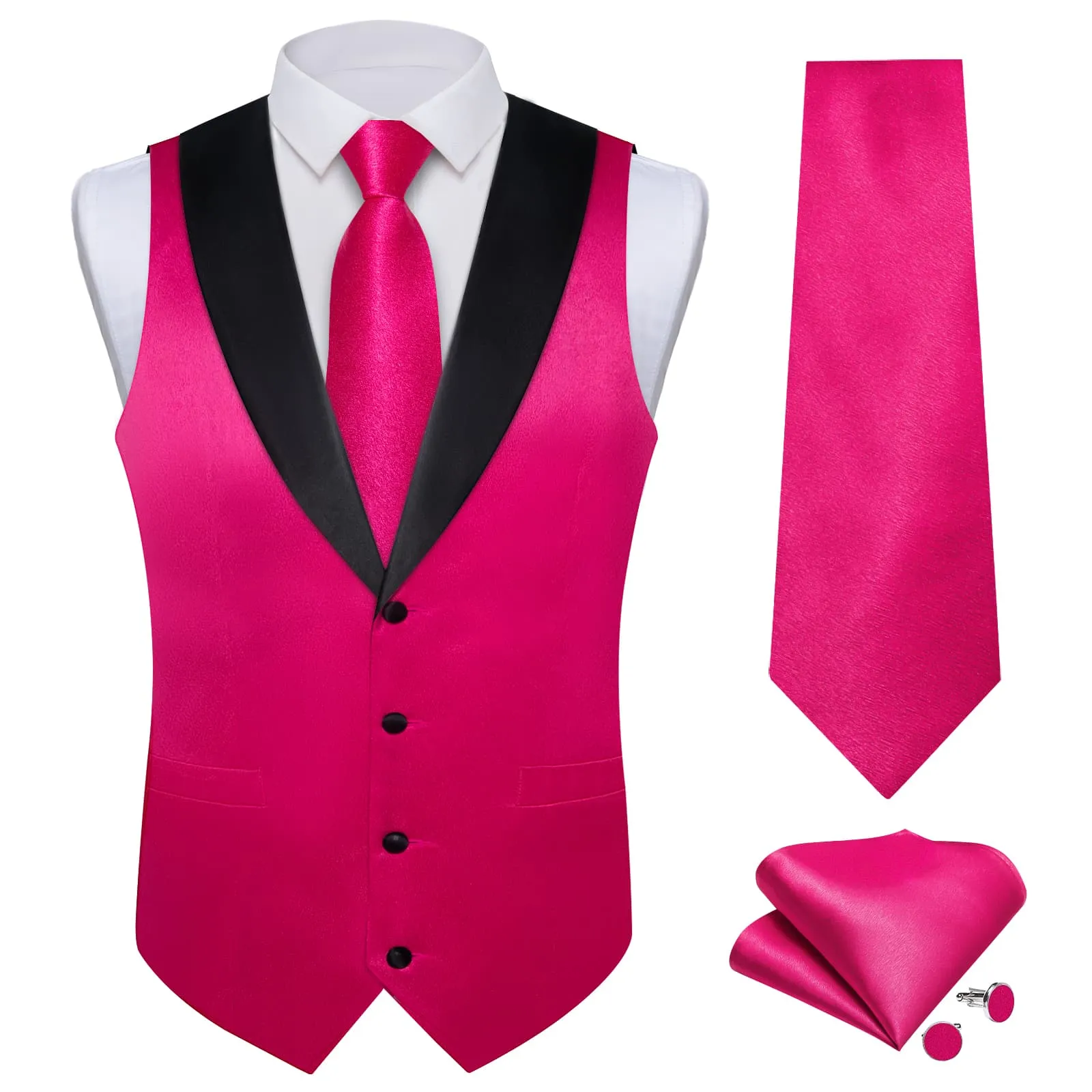 Ties2you Work Vest Cerise Pink Solid Shawl Collar Silk Dress Vest Tie Set for Men