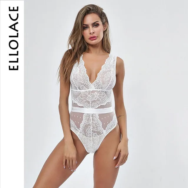 Trendy Sexy V Neck Lace Lingerie Bodysuit