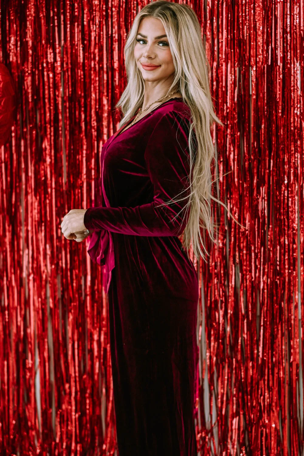 Women's Velvet Pocketed Cut out Back Wide Leg Jumpsuit