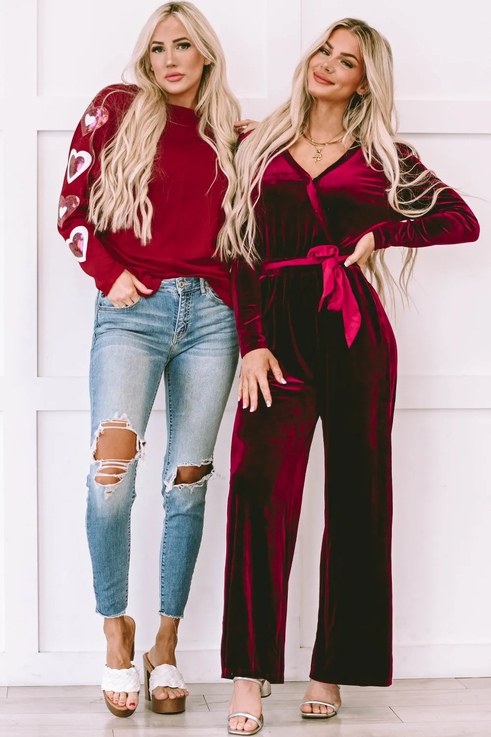 Women's Velvet Pocketed Cut out Back Wide Leg Jumpsuit