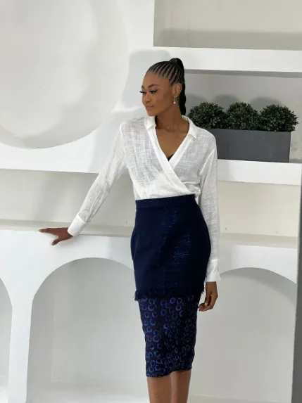 Yeside Laguda Adire Blouse and Aso-Oke Skirt, Handcrafted Adunni Set